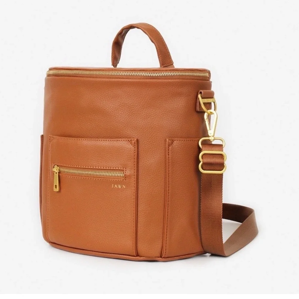 Fawn Design Mini‎ Backpack Brown Vegan Leather Gold Hardware Diaper Bag